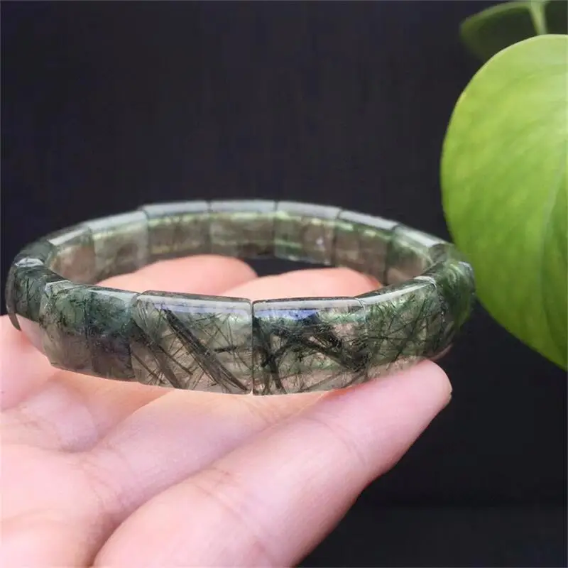 11MM Natural Green Rutilated Quartz Bangle Crystal Reiki Healing Stone Fashion Jewelry Gifting Gift For Women 1pcs