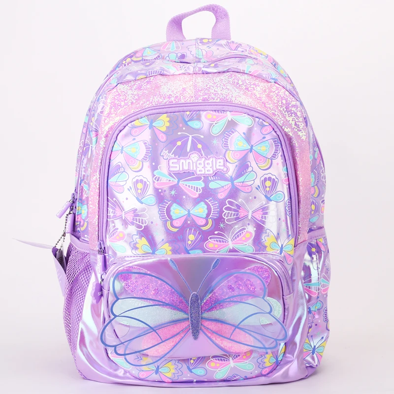 2024 Smiggle Primary School Student Large Capacity Ultra Light Weight Reducing Butterfly Style Stationery Girl Backpack Gift