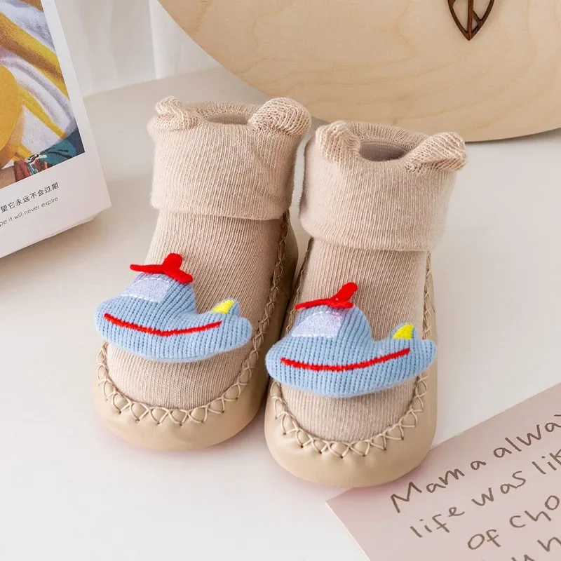 Toddler Socks with Rubber Soles for Toddlers Kids Baby Boys Shoes First Walkers Warm Terry Thicken Slippers Infants Girl Winter