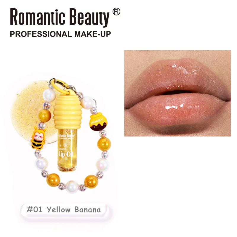 허니 립 오일 팔찌 - 틴티드 글로스가 있는 귀여운 참, 보습 및 미러 마감, 휴대용 2-in-1 립 케어, 딸을 위한 선물