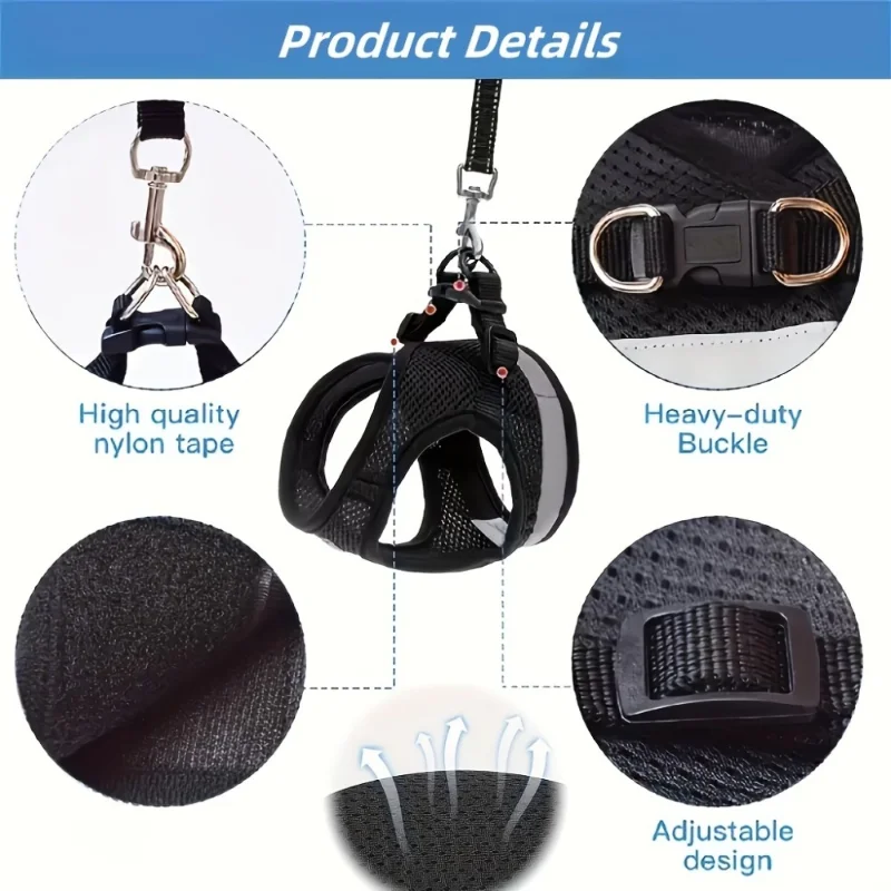3 Pcs Cat Leash Set, Escape Proof Harness + Leash + Retractable, Breathable Vest for Walking, Anti Pull Comfort Fit for Outdoor
