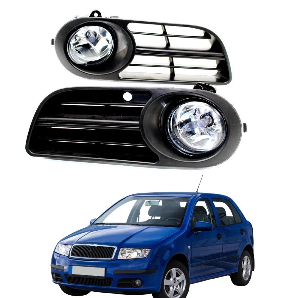 Światła samochodowe do Skoda Fabia MK1 2005 2006 2007 2008 Przednie światło przeciwmgielne z żarówkami i osłoną kratki wentylacyjnej