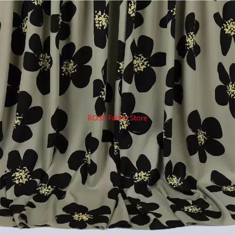 

Green Big Flower Printed Chiffon Fabric For Dress Skirt Designer Fabric By The Meter
