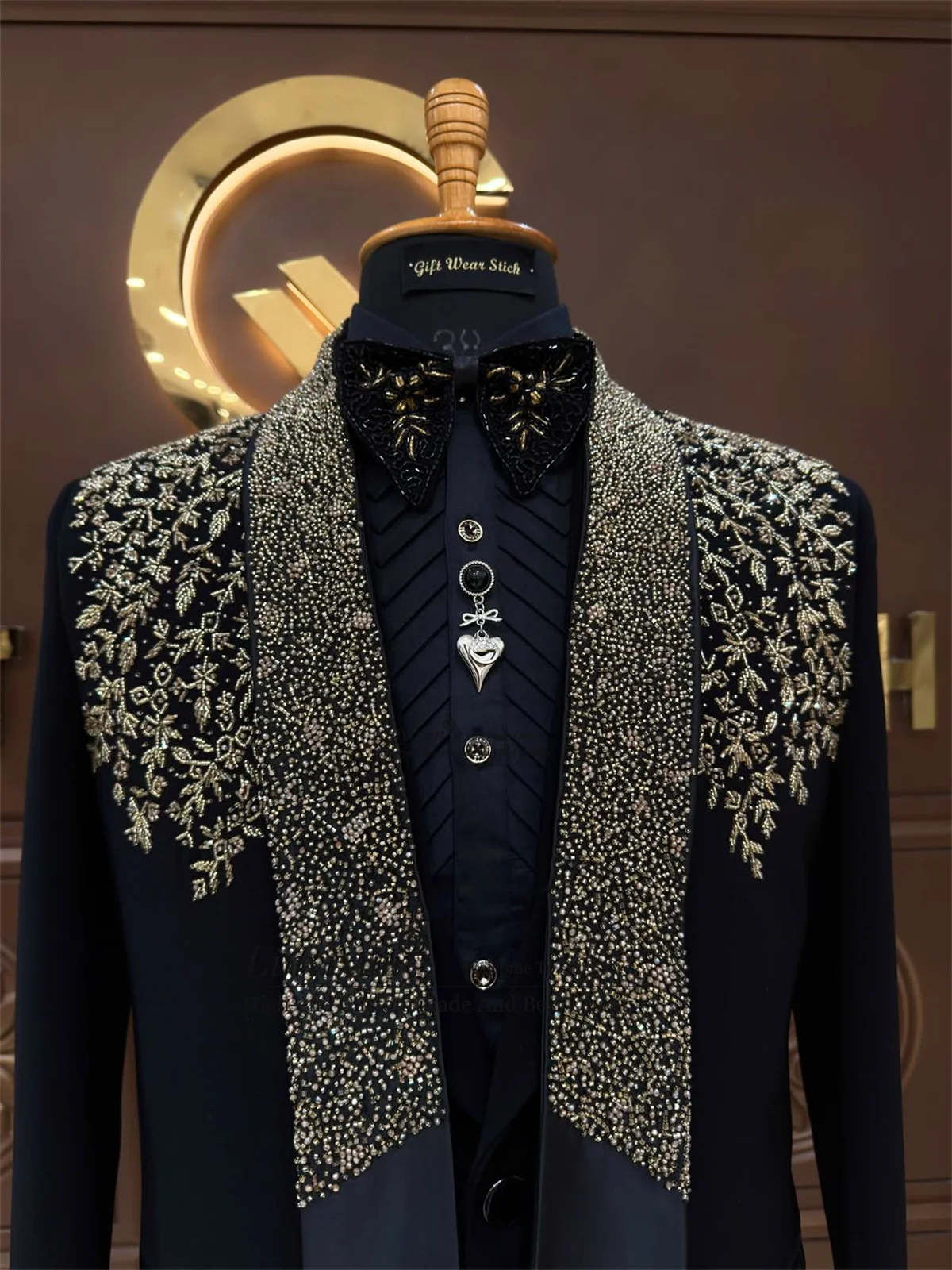 High End Crystal Diamond Men Suits Double Breasted Groom Male Prom Blazers 3 Pieces Sets Wedding Party Tuxedos Slim ropa hombre