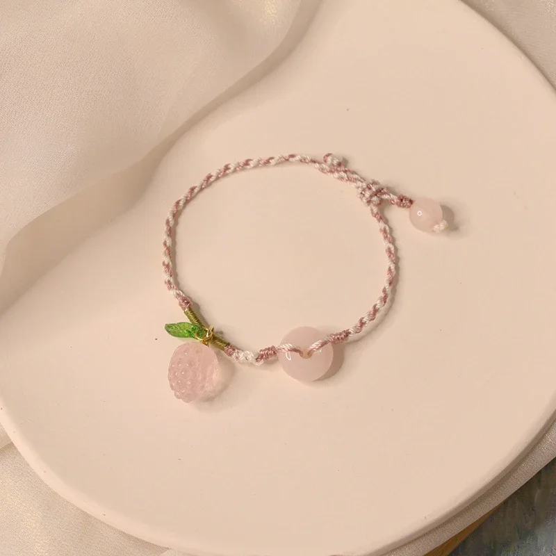 Faux Natural Powder Crystal Safety Buckle Woven Bracelet, Small and Fresh Friend Friendship Bracelet, Adjustable Couple Bracelet