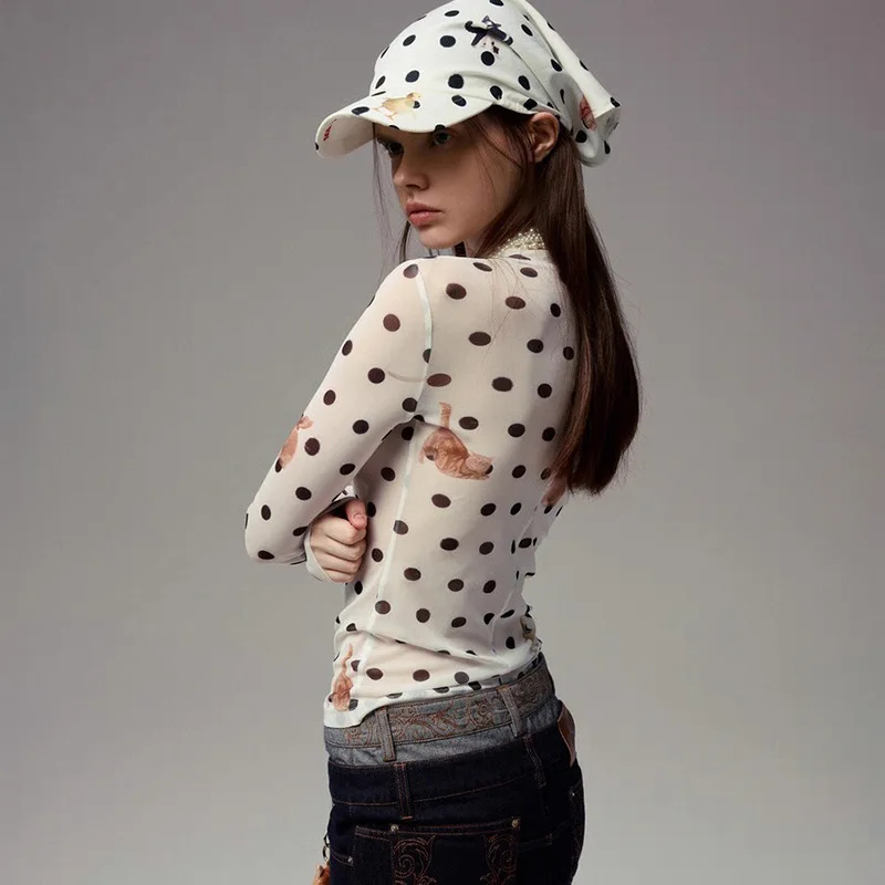 동물 무늬 프린트 가을 겨울 여성 티셔츠 캐주얼 긴팔 풀오버 셔츠 Y2K 스트리트웨어 O넥 크롭 티 탑 신상품