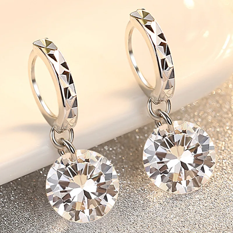 Fanqieliu Real 925 Sterling Silver New Woman\'s Crystal Jewelry CZ Zircon Drop Earrings FQL23586