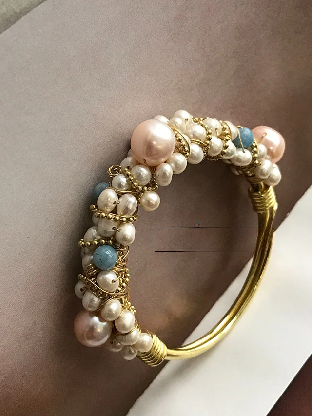 Natural Pearl Crystal Brace Lace Bracelet.