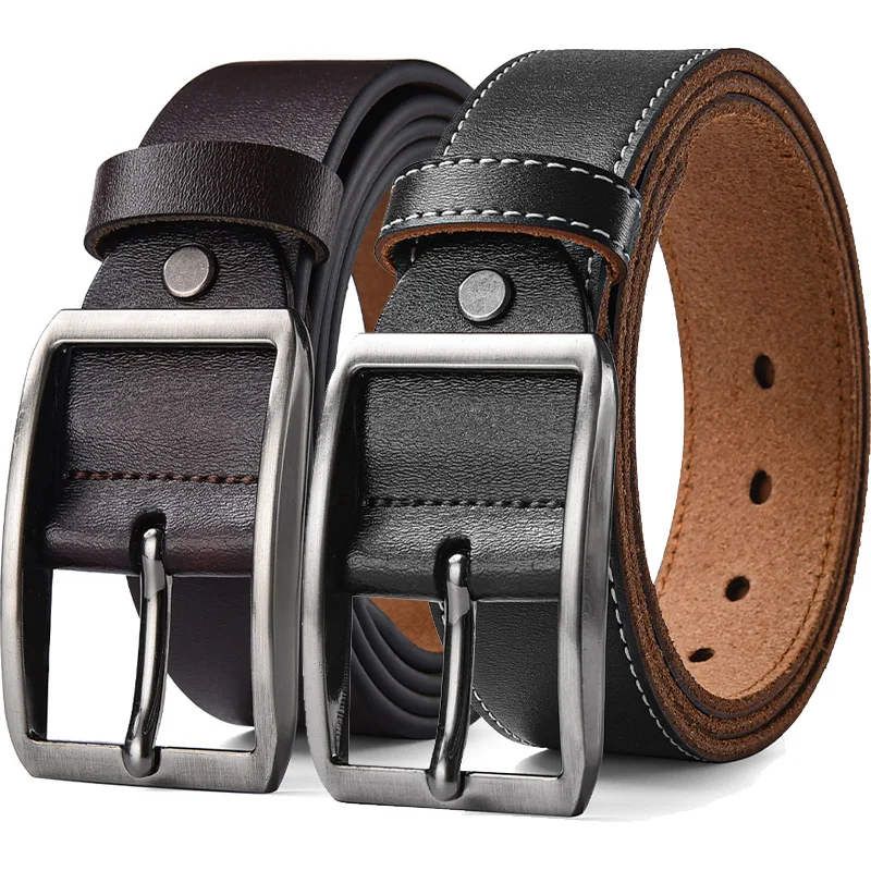 Men's High Quality Pin Buckle Waist Straps 105-140 150 160 170cm Plus Size Genuine Leather Belt Jeans Cowskin Casual Waistband