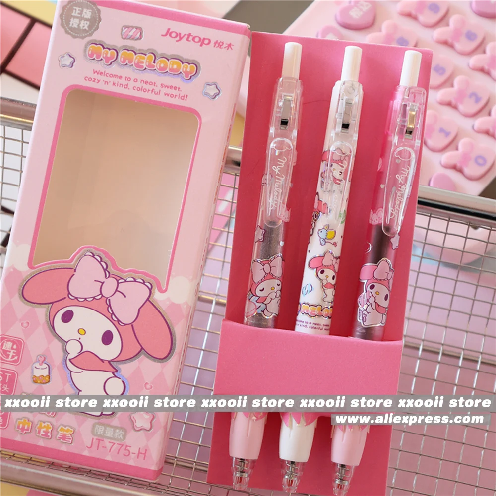 Genuine 3Pcs Kawaii Sanrio 0.5mm Gel Pens Cute Hello Kitty Cinnamoroll Kuromi Black Pen School Student Stationery Supplies Gifts image 5