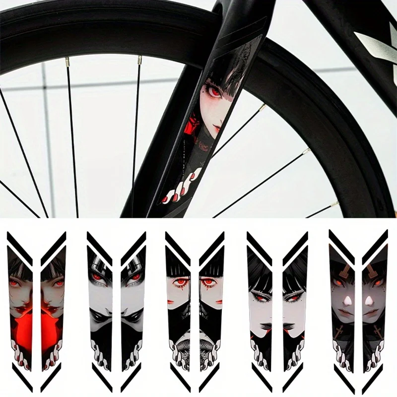 

5 Styles Anime Girl Bicycle Front Fork Stickers 2Pcs Waterproof Self Adhesive Vinyl Decals Bike Fork Decor