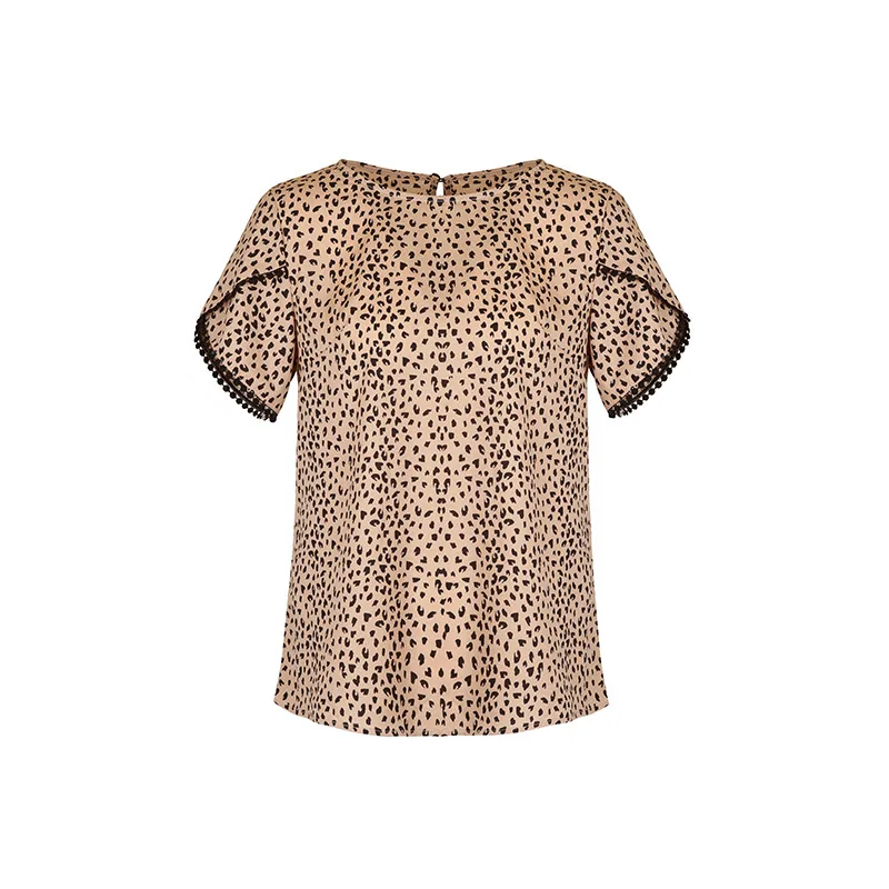 JFUNCY Women's Summer Blouse 2023 New Leopard Elegant Blouses Woman Shirts Short Sleeve Female Tops Fashion Women Clothes