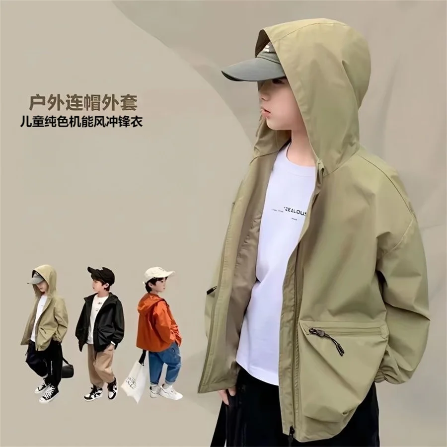 Children Outwear Waterproof Fleece Jacket For Boys Hooded Coat Spring Autumn Fashion Outdoor Kids Windbreake