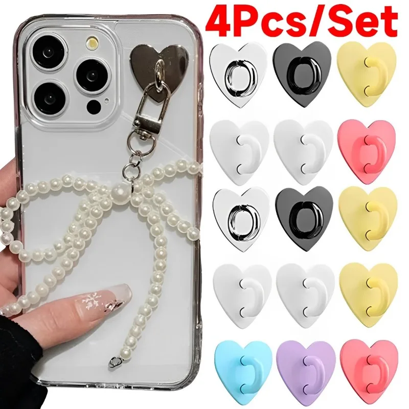 

4-1Pc Mini Kawaii Adhesive Metal Heart Phone Charm Holder Cute Mobile Phone Case Finger Ring Stand Hook Buckle Clasp Accessories