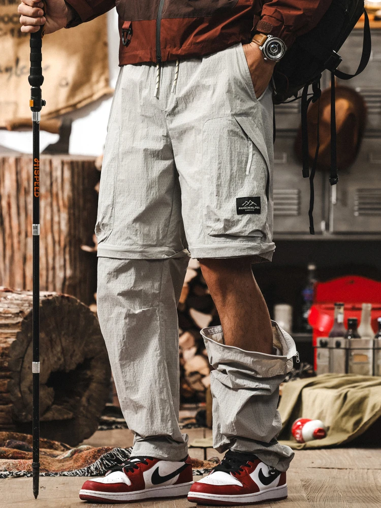 

Ледяной шелк, крутые легкие мужские рабочие брюки, летние съемные длинные брюки для походов на открытом воздухе, повседневные брюки свободного покроя