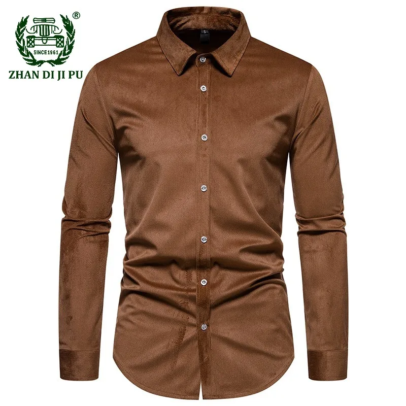 

Mens Corduroy Long Sleeve Shirts Autumn Solid Color Elegant Shirt Fashion Casual Shirts for Men Coat Tops Men Clothing camisas