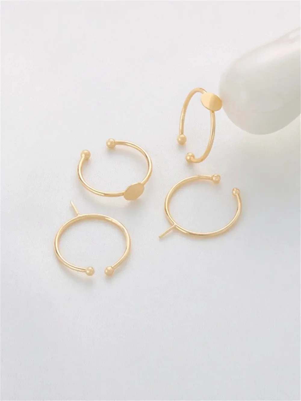 

14K Gold Color Stickable Pearl Flat Strap Shank DIY Live Ring with Pin Adjustable Ring Empty Holder Accessory
