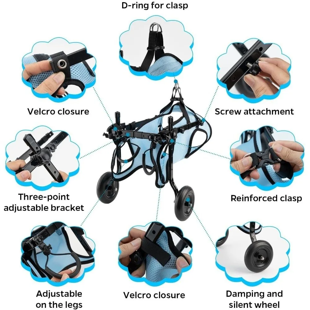 

Adjustable Dog Wheelchair Comfortable Breathable Dog Mobility Scooter Hind Leg Support Rehabilitation Walking Assistant