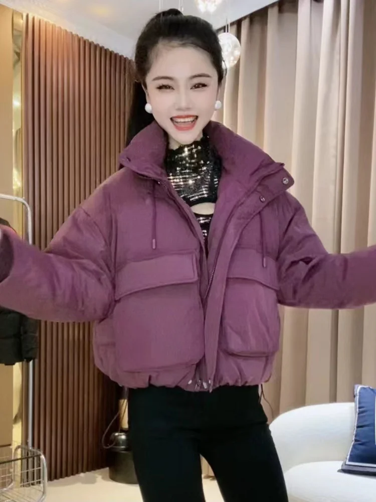 

Korean Sle Casual ort Thiened down Cotton Jaet Women's Winter New Faion Stand Collar Zipper Closure Long Sve Coat