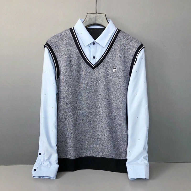 

Korean Sle Thiened Fce Lined irt Collar Sweater for Young Men Faionable Urban Winter Busin Long Sve Knitted ...