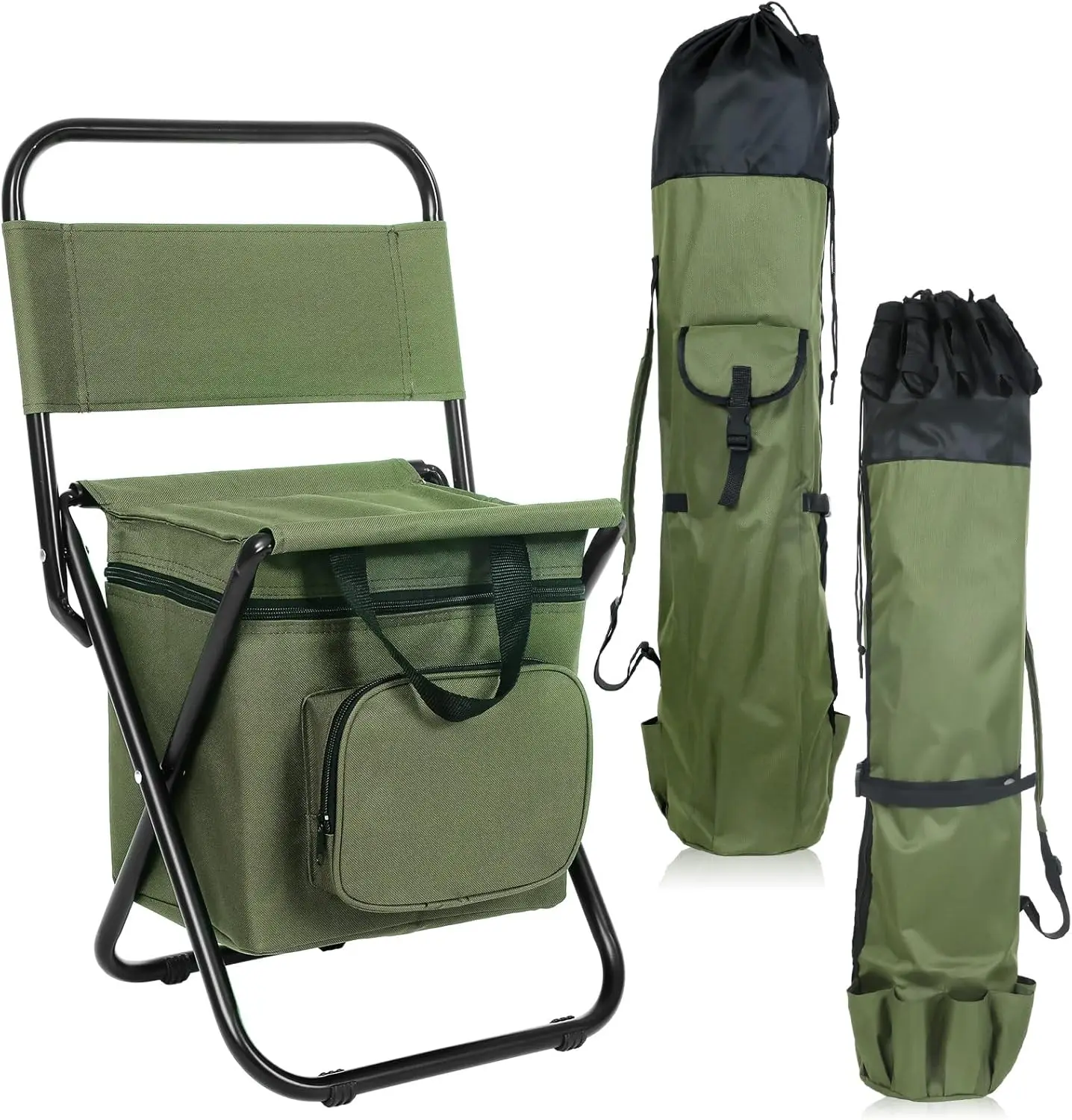 

Набор стульев для рыбалки из 2 предметов с сумкой-холодильником и рюкзаком-органайзером для удочки — складной табурет для мужчин, идея подарка (Армейский зеленый)