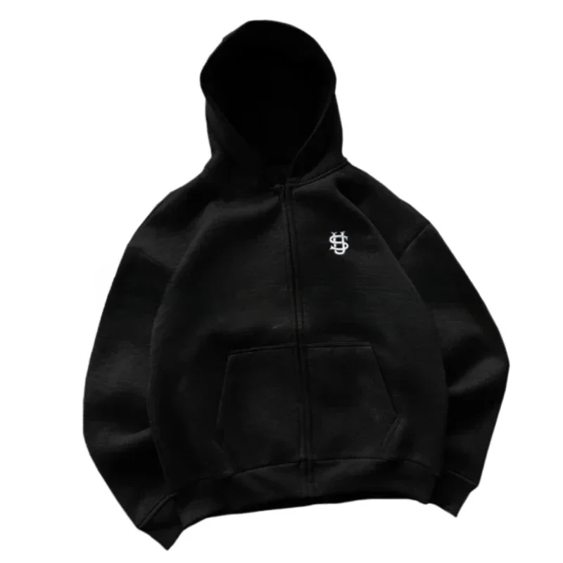 GELITAYIN American Y2K Hip Hop Joker Pattern Embroidered Zipper Hoodie Men Street Casual Loose Fleece Padded Sweatshirt Unisex P
