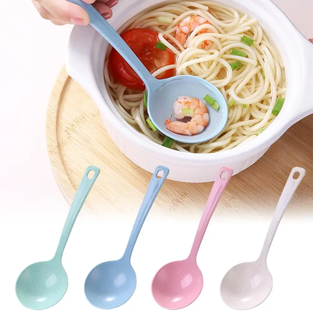 New Fashion Eco-friendly Wheat Straw Soup Spoonstalk Dinner Meal Rice Tableware Tools Kitchen Spoons Supplies Scoop Ladle O2m7