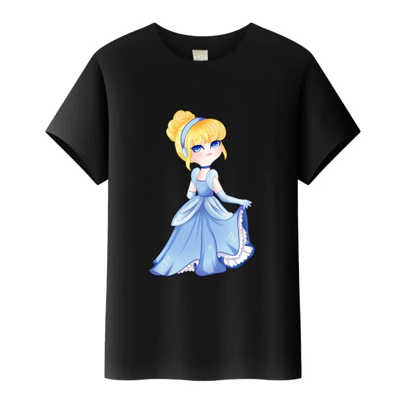 

Kawaii Disney Cinderella Princess Friends Graphics Tees Woman Loose Tops O-Neck Tshirt Family Girls Blouse Children T-Shirt Gift