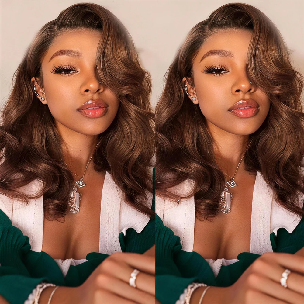 Bob Glueless Perücke Body Wave Kurz #4 Schokobraun 13x4 HD Lace Frontal 100% Echthaar Pre-plucked Versand aus FR Lager für Schwarze Frauen – Detail 5