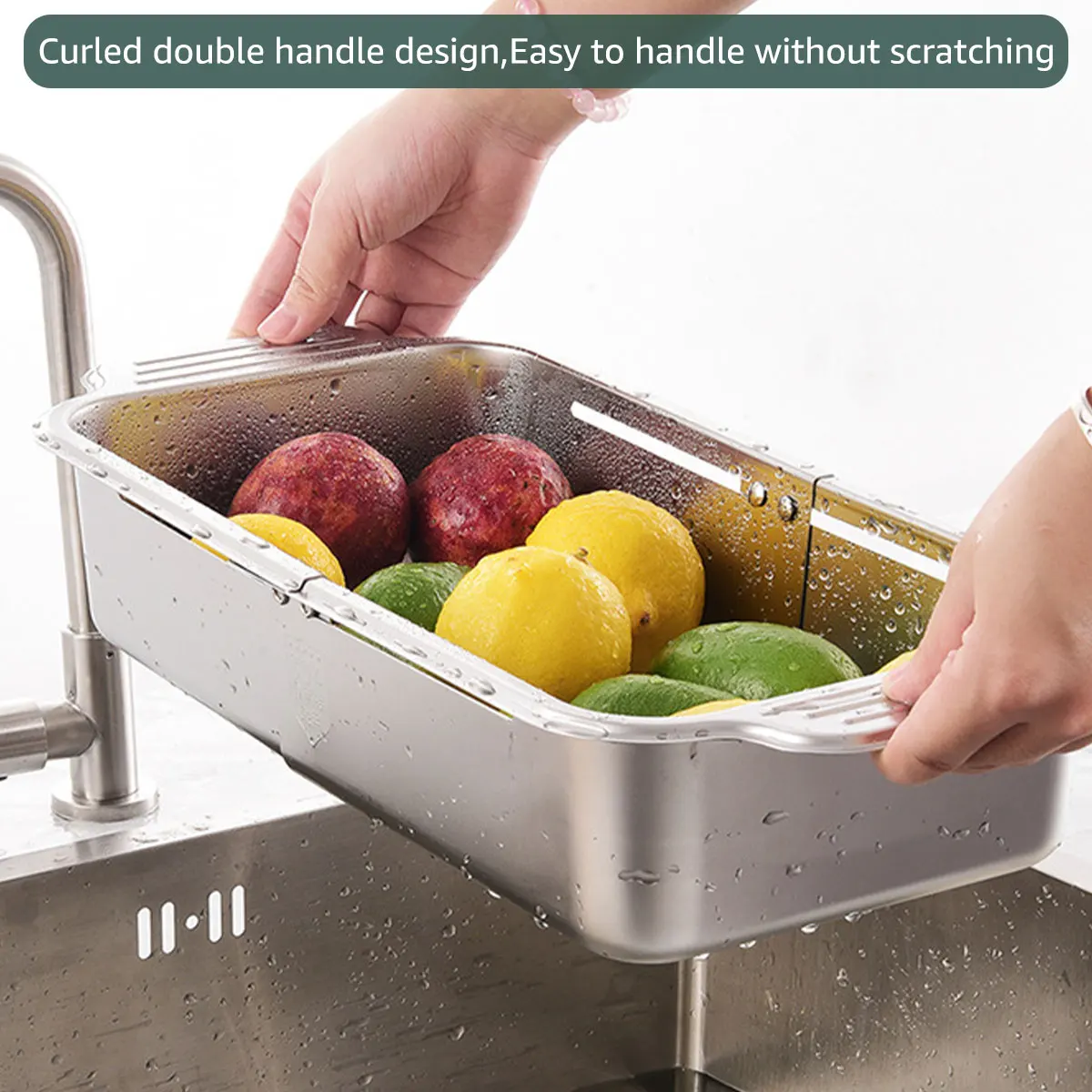 Retractable Strainer Basket 304 Stainless Steel Extendable Over the Sink Colander Strainer Food Grade Heat Resist Colander