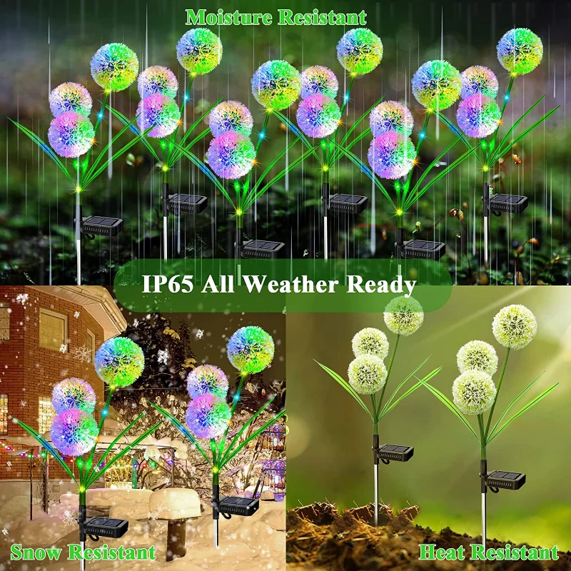 Solar Outdoor Lights Lawn Light Waterproof Solar Powered Dandelion Stake Lights for Home Patio Yard Landscape Garden Decor