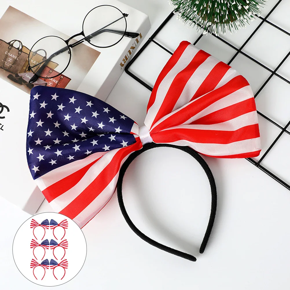 

6Pcs Independence Day Hair Hoop Red Blue Satin Bowknot Party Headdress Festival Decoration Adults Hair Hoop
