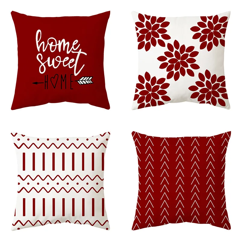 

Decor Christmas Cushion Cover Shoer Plush Red Geometric Throw Pillowcase For Soft Home Square Pillows Funda Cogines De 45x45