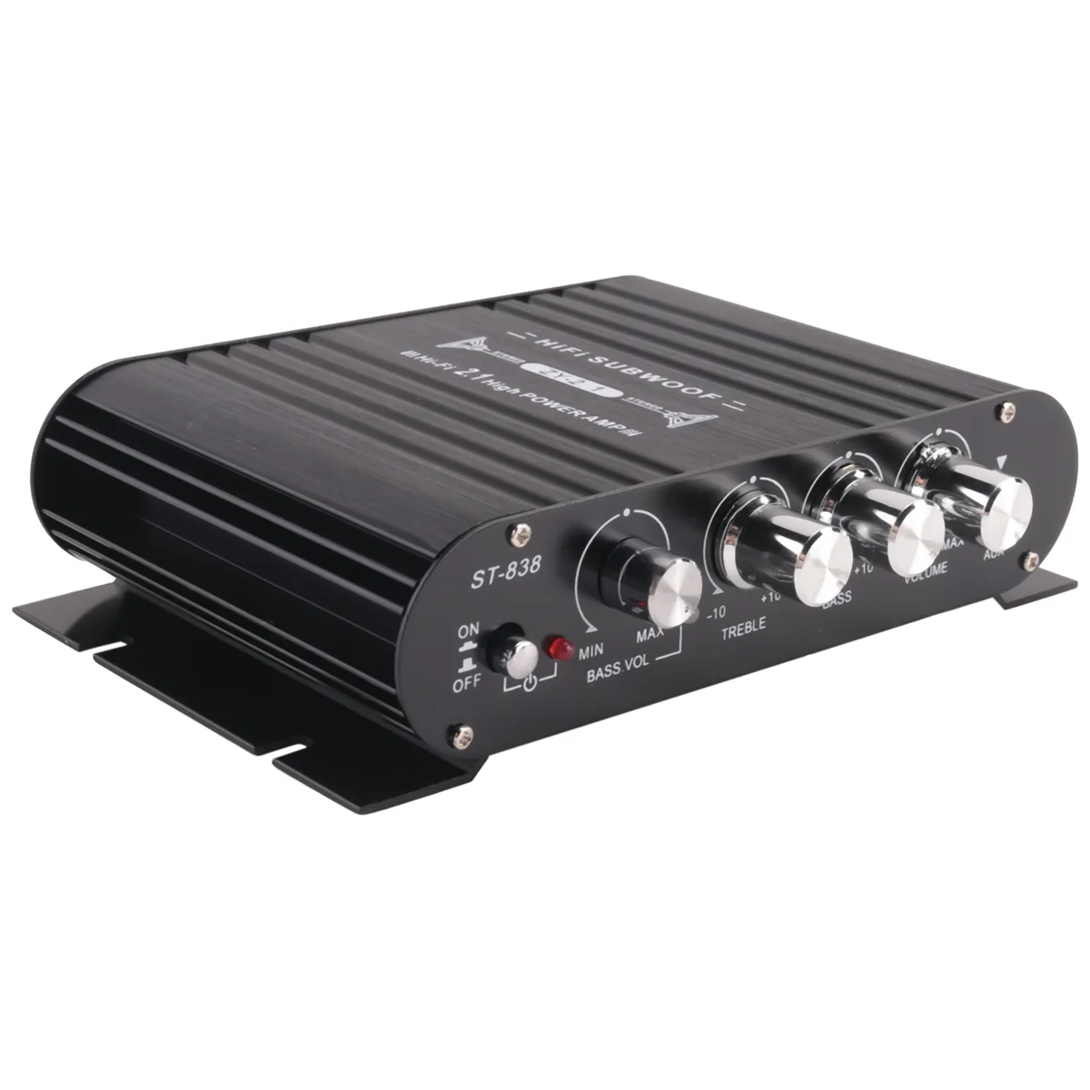 ST-838 HIFI Amplifier 2.1 Channel Car MP3 Mini Amp AUX Input High and Low Bass Adjustment Super Bass 20Wx2+40W Amplifier