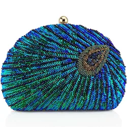 Luxury Peacock Beading Evening Bags Glitter Sequins Wedding Handbags Fashion Women Party Bags Chain Crossbody Shoulder Bags