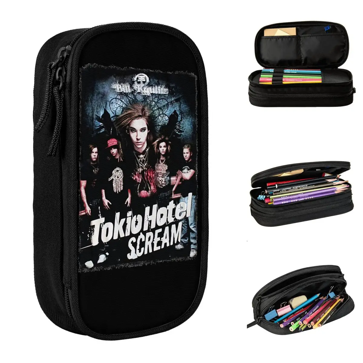 Tokio Hotel Scream Pencil Cases German Rock Metal Band Pencilcases Pen Box Kids Big Capacity Bag School Zipper Stationery