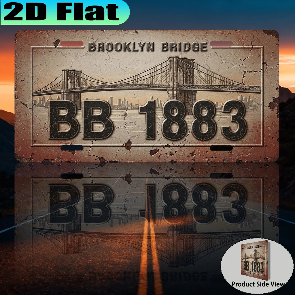2D Flat, [2D Flat] 2D Flat Printing, 1pc, Brooklyn Bridge Retro Aluminum Sign (12x6in), Retro Urban Style, Travel Enthusiast Gif