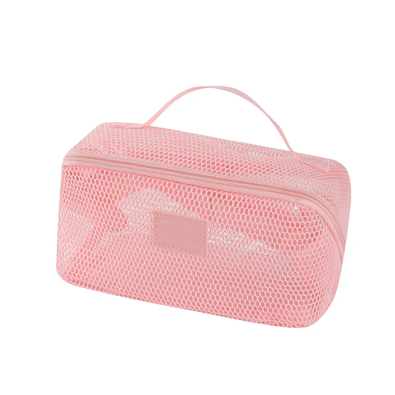 Net fabric makeup bag - Large capacity, portable, multi-functional, divided travel grooming storage bag
