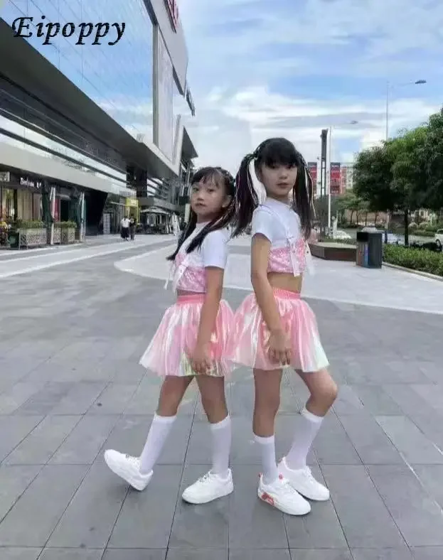 زي أداء التشجيع للأطفال ، ملابس عصرية هيب هوب ، بدلة رقص للسيدات ، بدلة ملابس للأطفال