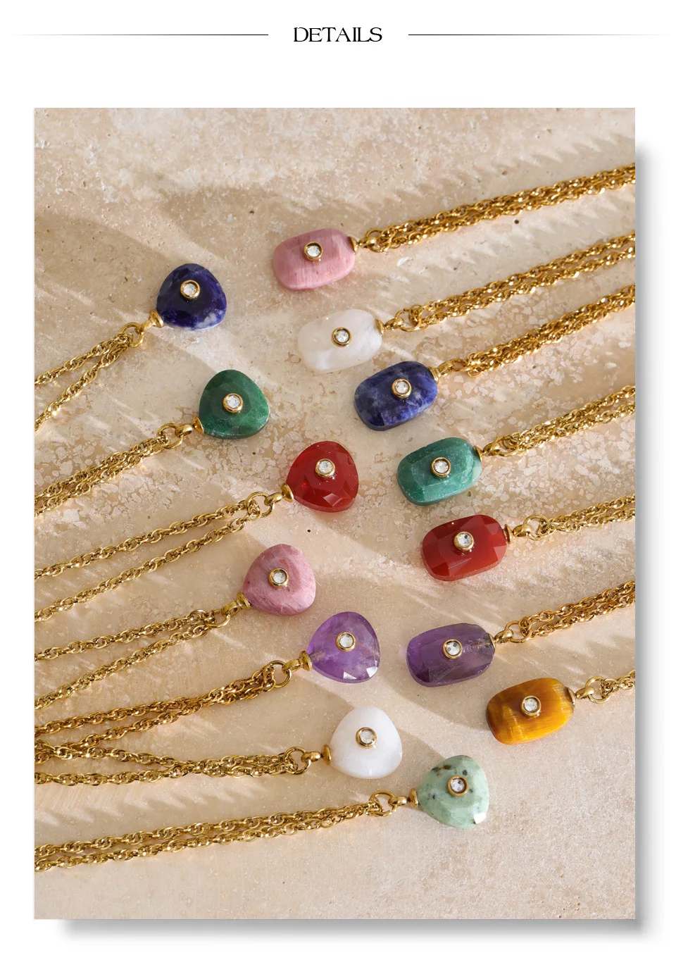 Yhpup New Arrivals Natural Stone Rectangle Triangle Necklace Pendant Exclusive