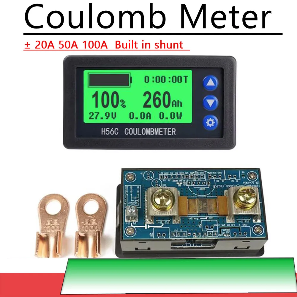 

Coulomb Meter 50A 100A Lifepo4 Lead-acid Li-ion Lithium Battery Monitor Charge Discharge Power Display 12V 24V 36V 48V 60V BMS