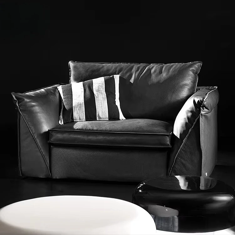 ye-Modern Shape Sectional Sofa with Right Chaise, Premium Leather Upholstered Matte Black Metal Legs Living Room Furniture-