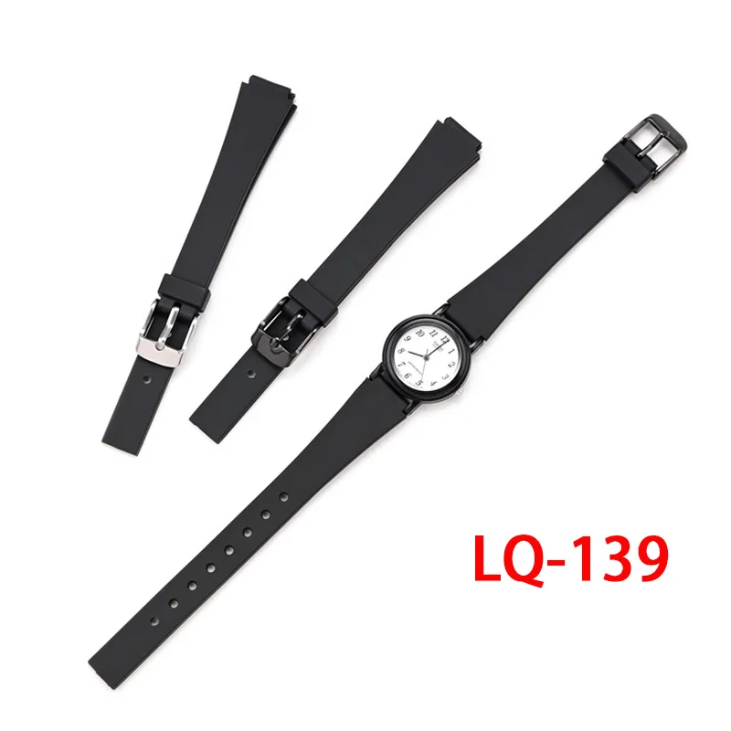 Für Casio LQ-139 Konvexes 12-mm-Gummi-Silikonarmband, ultradünne kleine schwarze Uhr für LQ-130/140, Ersatzarmband, Zubehör
