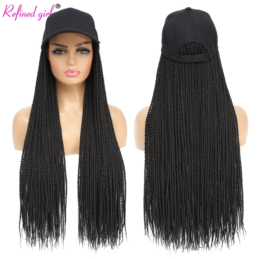 

Hat Wig Baseball cap with Twist braids Attached for Black Woman Ombre Senegalese Twist Hair Wigs Brown Burgundy Grey Blond Color