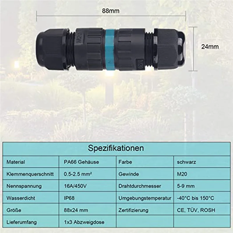 Kabelverbinding Waterdichte aardingskabel, 3-aderig voor 5-9 mm draad, betrouwbare verbinding