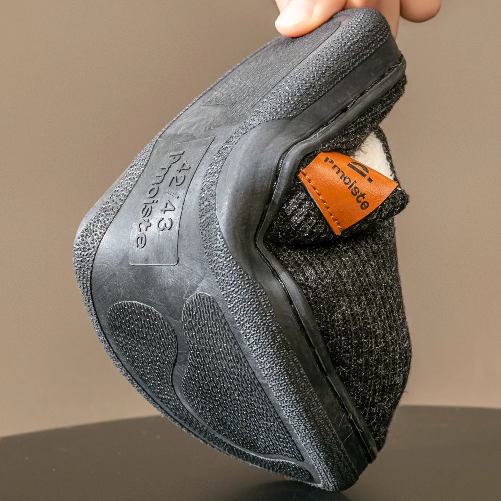 رغوة الذاكرة وسادة النعال الرجال الجلد المدبوغ TPR وحيد منصة دافئة لينة عدم الانزلاق شريط أحذية الملاعب المغطاة المريحة محبوك #4