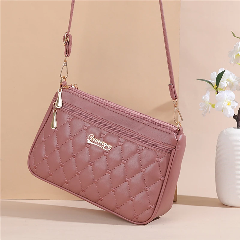 Bolso cruzado de cuero PU con cremallera para mujer, bandolera pequeña de gran capacidad con hilo de bordar, a la moda, novedad