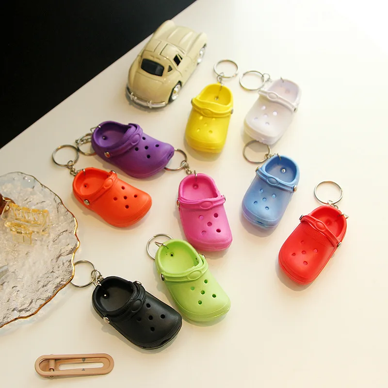 10pcs 3D Mini 7.5x4cm EVA Beach Hole Little Croc Shoe Keychain Bag Accessories Decoration Keyring Car Handbag Key Chain Charms view 4