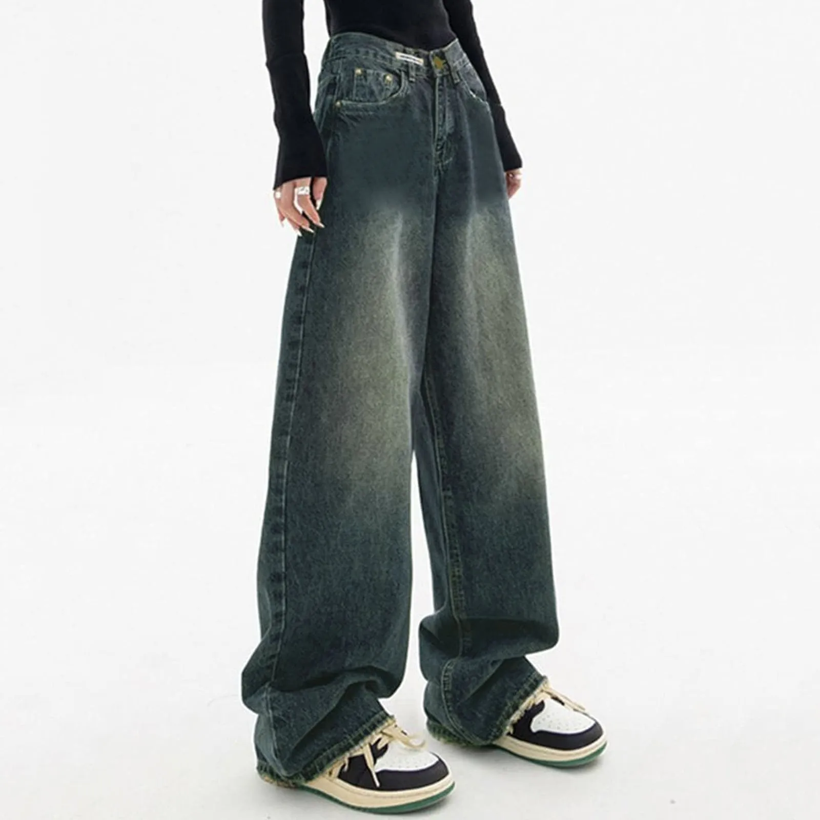 Women Baggy Jeans Trousers With High Waist E Girl Style Streetwear Fashion Vintage Denim Loose Straight Leisure Trousers