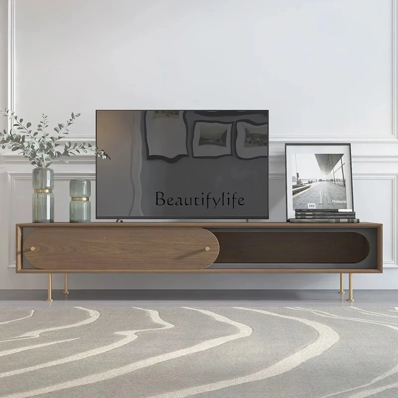 Mueble TV simple e di lusso leggero, combinazione di tavolini da caffè, mobile da pavimento, color noce, mobili per soggi